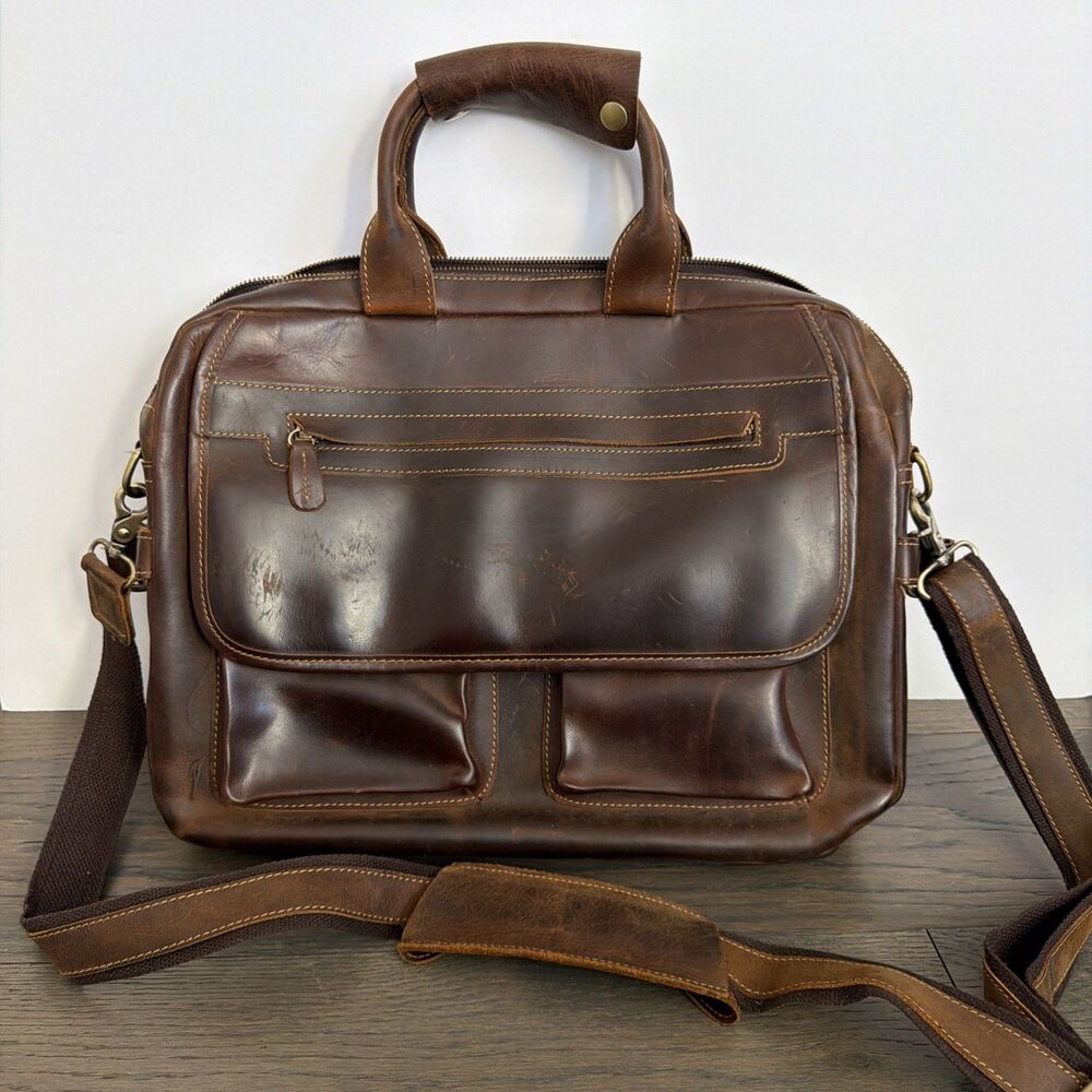 KATTEE Men's Genuine Leather Brown Satchel Shoulder Bag Laptop